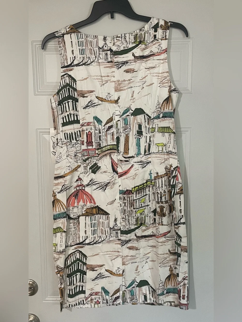 Chetta B Venice Italy Scenic Sketch Print Sleeveless Sheath Cotton Dress Size 12 - Picture 8 of 8